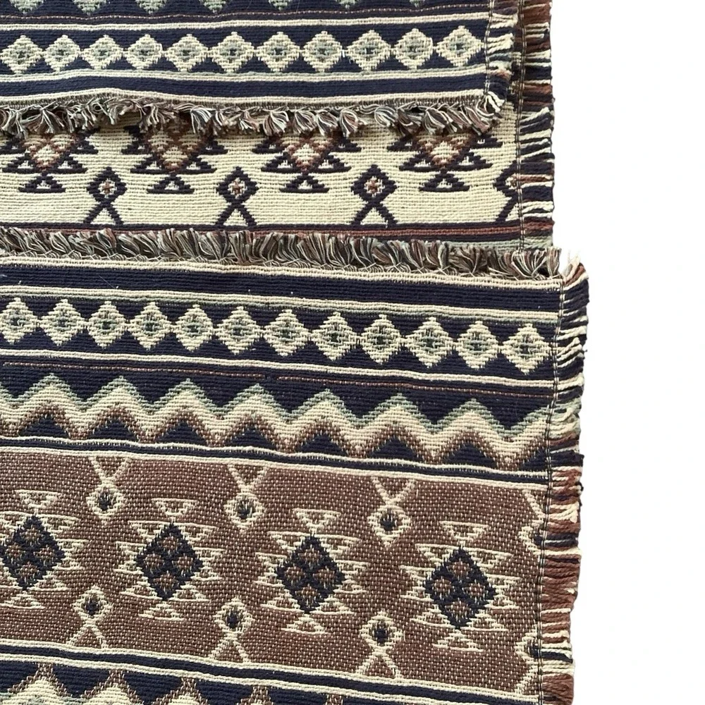 Vintage Aztec Tribal Geometric Woven Wool Table Runner Rug Tapestry 12x69